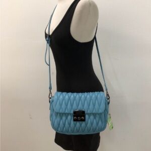 Badgley Mischa NWT Mini Quilted Messenger Bag Blue Vegan Leather Crossbody